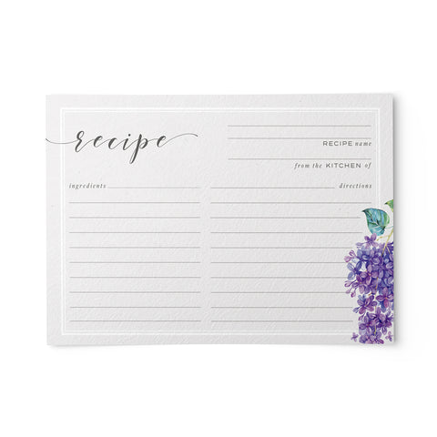 Lilac Flowers Recipe Cards, Set of 48, 4x6 inches, Water Resistant