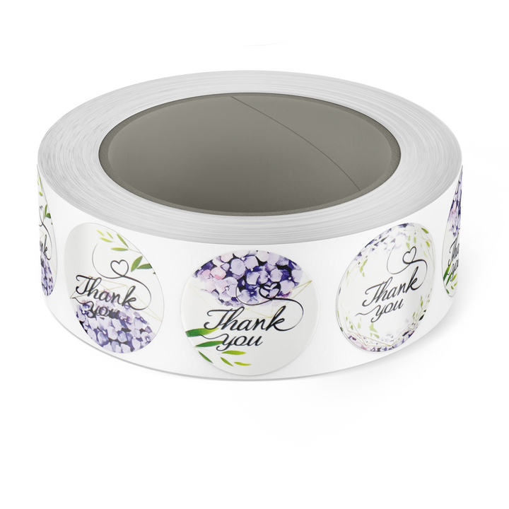 500 Purple Floral Thank You Stickers on a Roll, 1-inch - Stickers- dashleigh