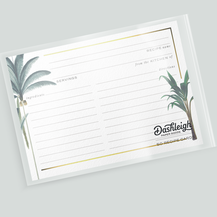 Gold Foil Tropical Palms Recipe Cards - Recipe Card- dashleigh