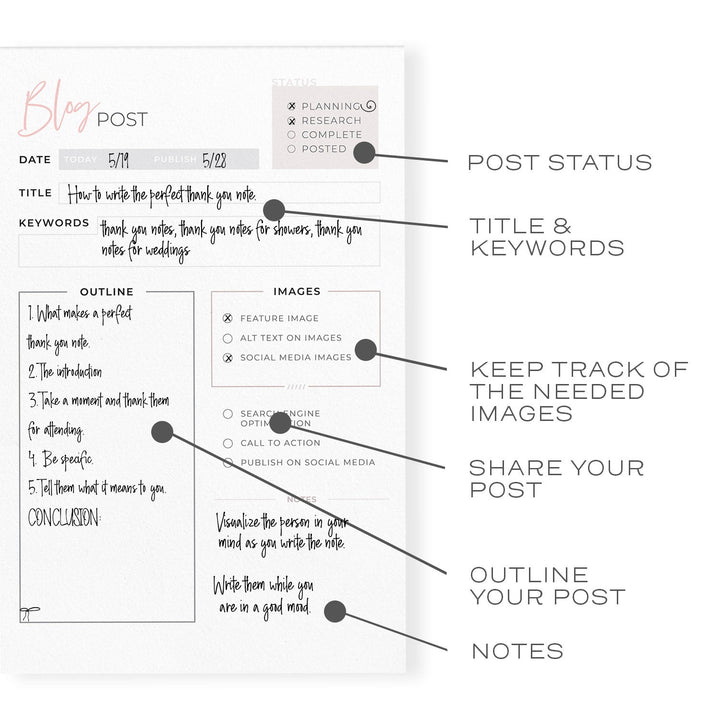 Blush Blog Post Planner, 5.5 x 8.5 inches - dashleigh - Notepads