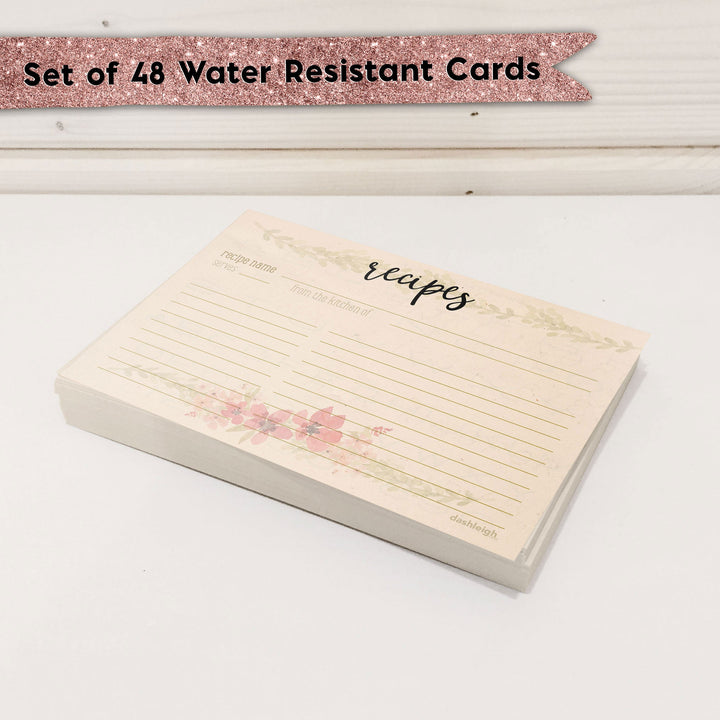 Floral Vintage Recipe Cards, Set of 48, 4x6 inches, Water Resistant - dashleigh - Recipe Card