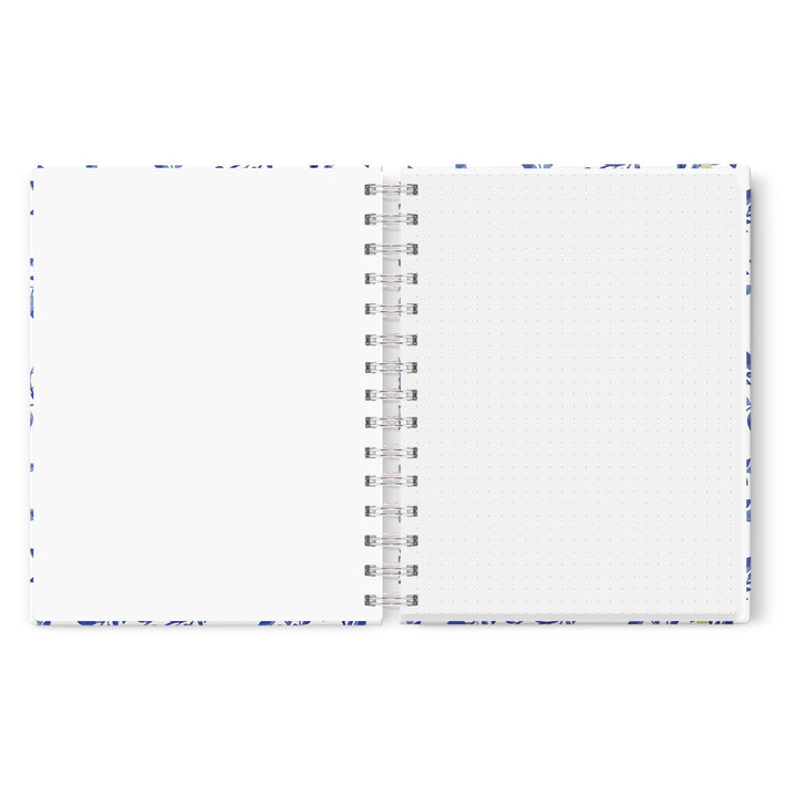 Indigo Blue Floral + Silver Foil Dot Grid Journal, 7x9 in. - dashleigh - Journal