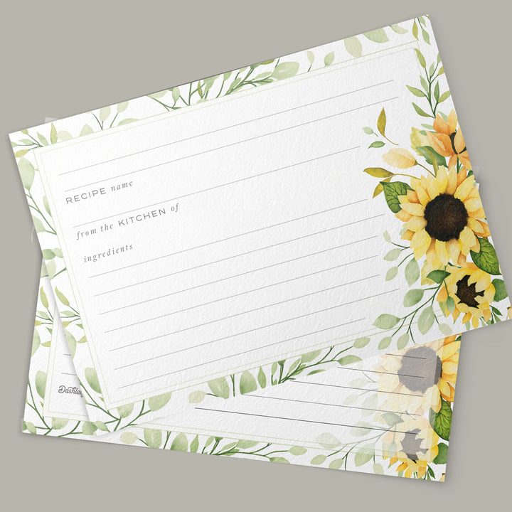 Modern Sunflowers Recipe Cards, Set of 48, 4x6 inches - dashleigh - Recipe Card