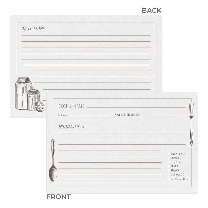 Vintage Kitchen Recipe Cards, Set of 48, 4x6 inches, Water Resistant - dashleigh - Recipe Card