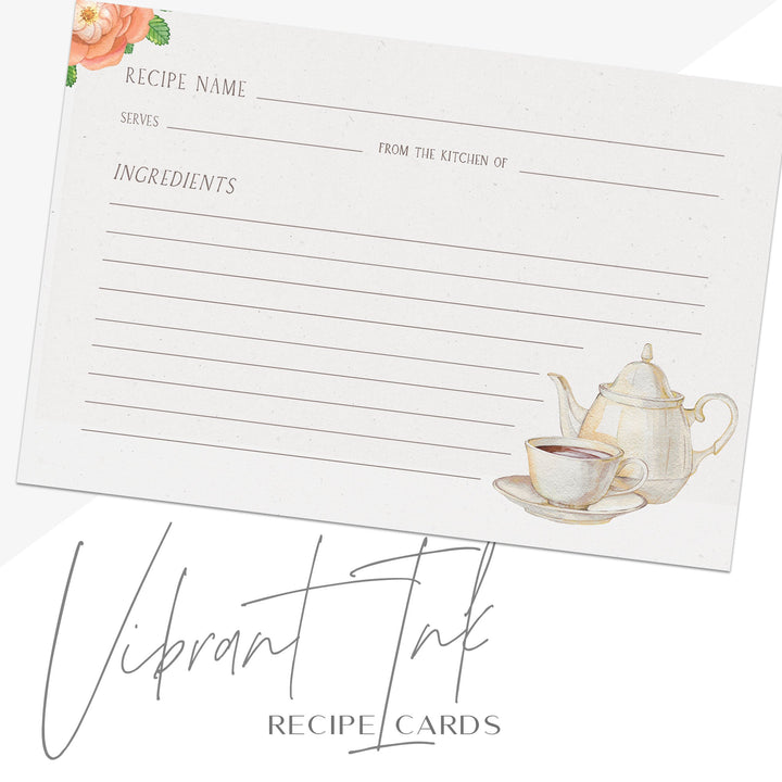 Vintage Tea Recipe Cards, Set of 48, 4x6 inches, Water Resistant - dashleigh - Recipe Card
