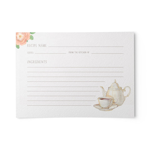 Vintage Tea Recipe Cards, Set of 48, 4x6 inches, Water Resistant