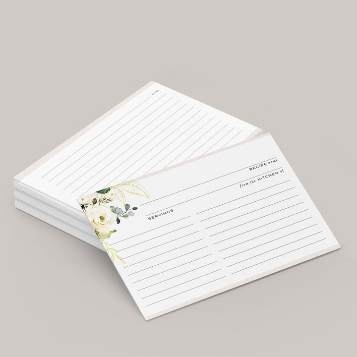 White Flowers Recipe Cards, Set of 50, 4x6 inches - dashleigh - Recipe Card