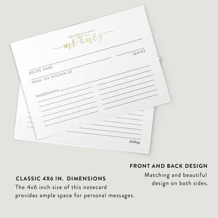 Showing the front and back design of the Bridal Shower Recipe Cards