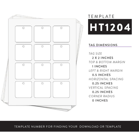 Printable Die Cut Square Hangtags, 2x2 in.