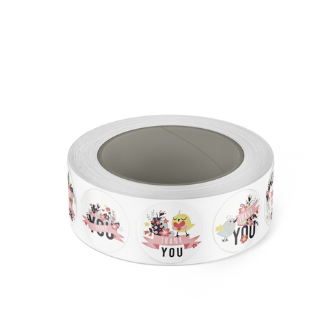 500 Bird and Flowers Thank You Stickers on a Roll, 1-inch