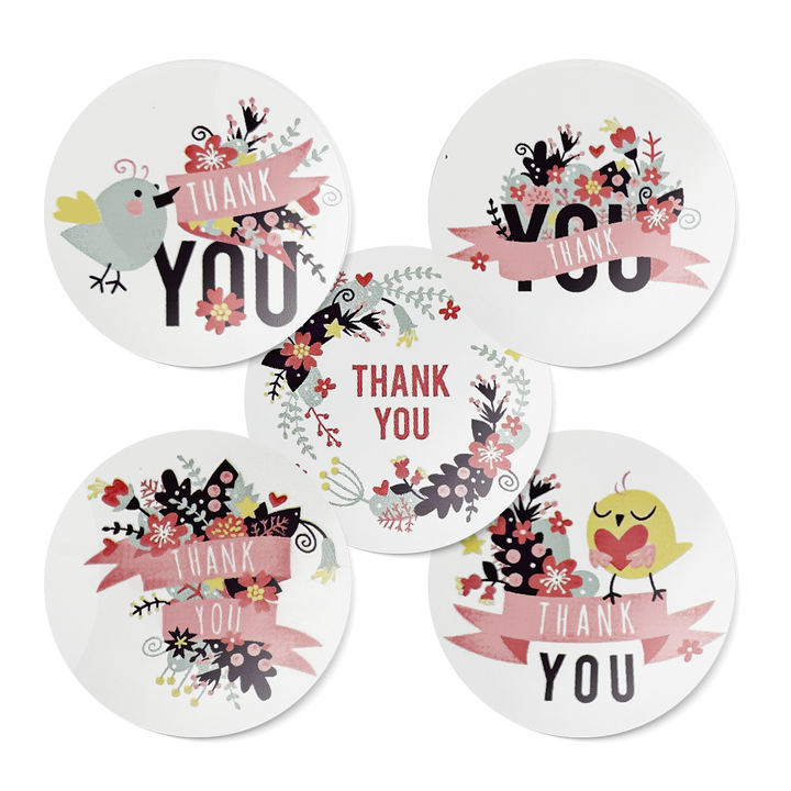500 Bird and Flowers Thank You Stickers on a Roll, 1-inch - Stickers- dashleigh