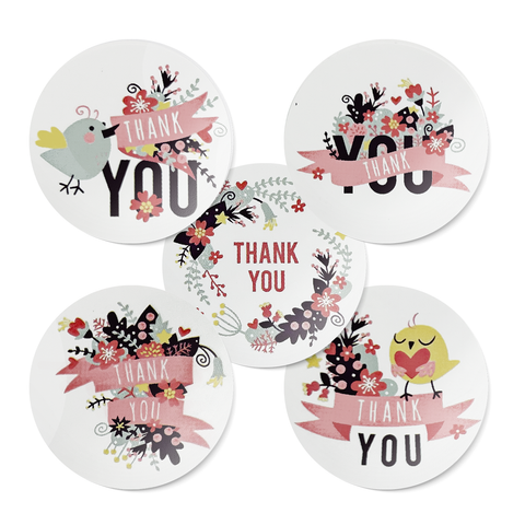 500 Bird and Flowers Thank You Stickers on a Roll, 1-inch