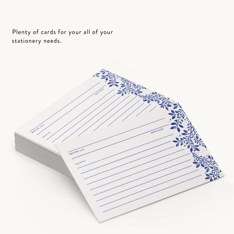 Indigo Blue Floral Recipe Cards, Silver Foil