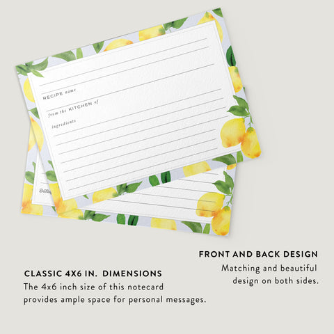 Modern Lemon Recipe Cards, Set of 48, 4x6 inches