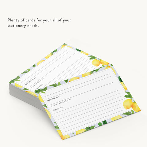 Modern Lemon Recipe Cards, Set of 48, 4x6 inches