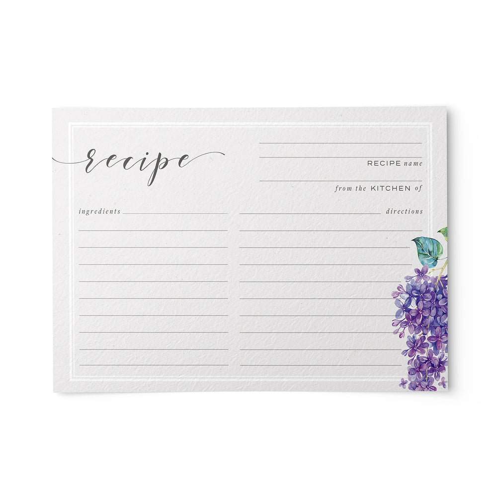 Lilac Flowers Recipe Cards, Set of 48, 4x6 inches, Water Resistant