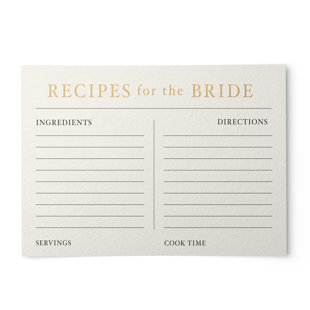 48 Bridal Recipe Cards, Gold & Ivory, 4x6 inches
