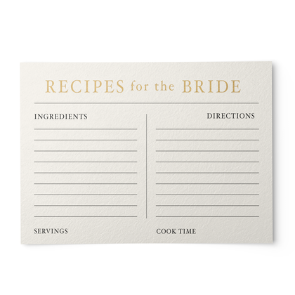 48 Bridal Recipe Cards, Gold & Ivory, 4x6 inches