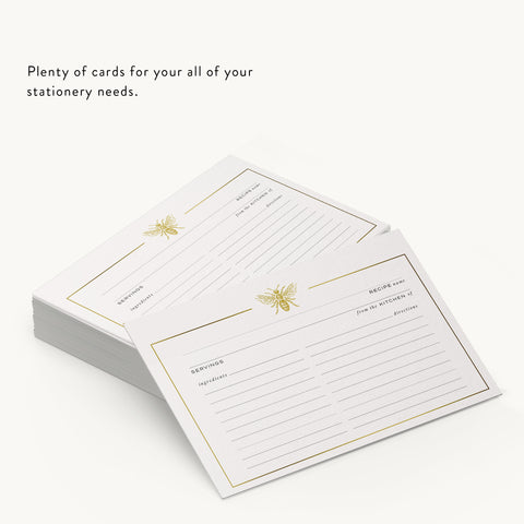 50 Bee Gold Foil Recipe Cards, 4x6 inches