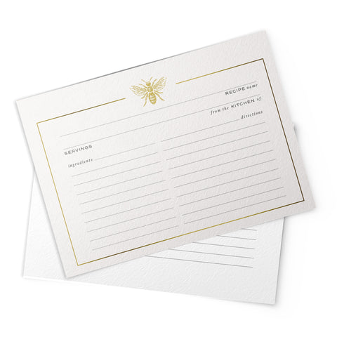 50 Bee Gold Foil Recipe Cards, 4x6 inches