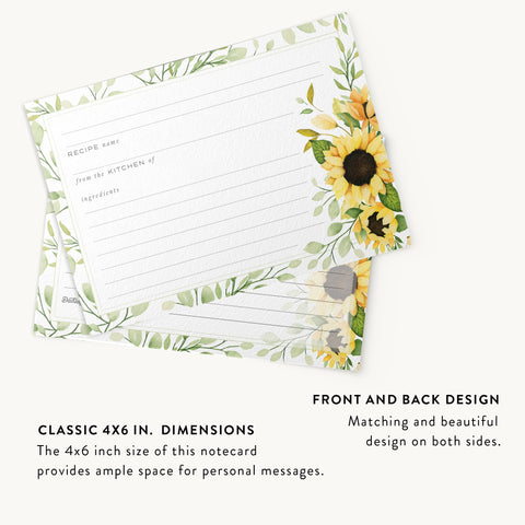 Modern Sunflowers Recipe Cards, Set of 48, 4x6 inches