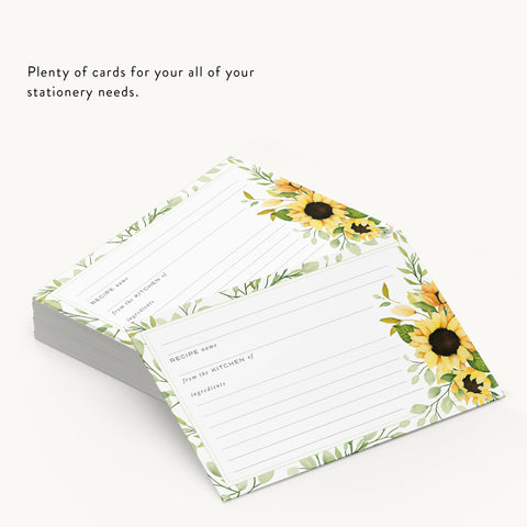 Modern Sunflowers Recipe Cards, Set of 48, 4x6 inches