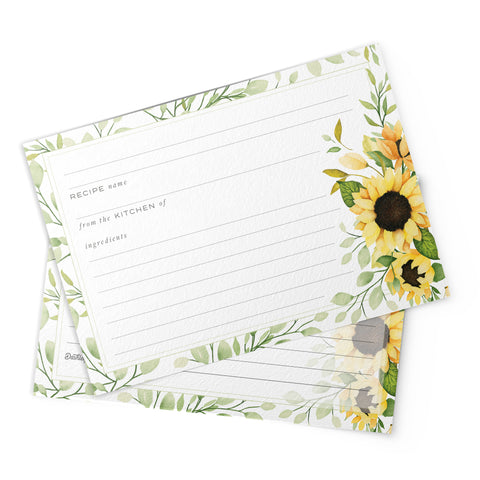 Modern Sunflowers Recipe Cards, Set of 48, 4x6 inches