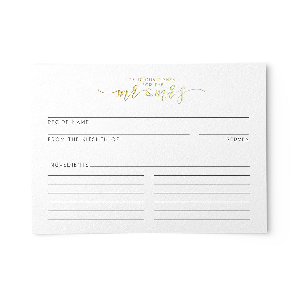 50 Bridal Shower Recipe Cards, Gold Foil