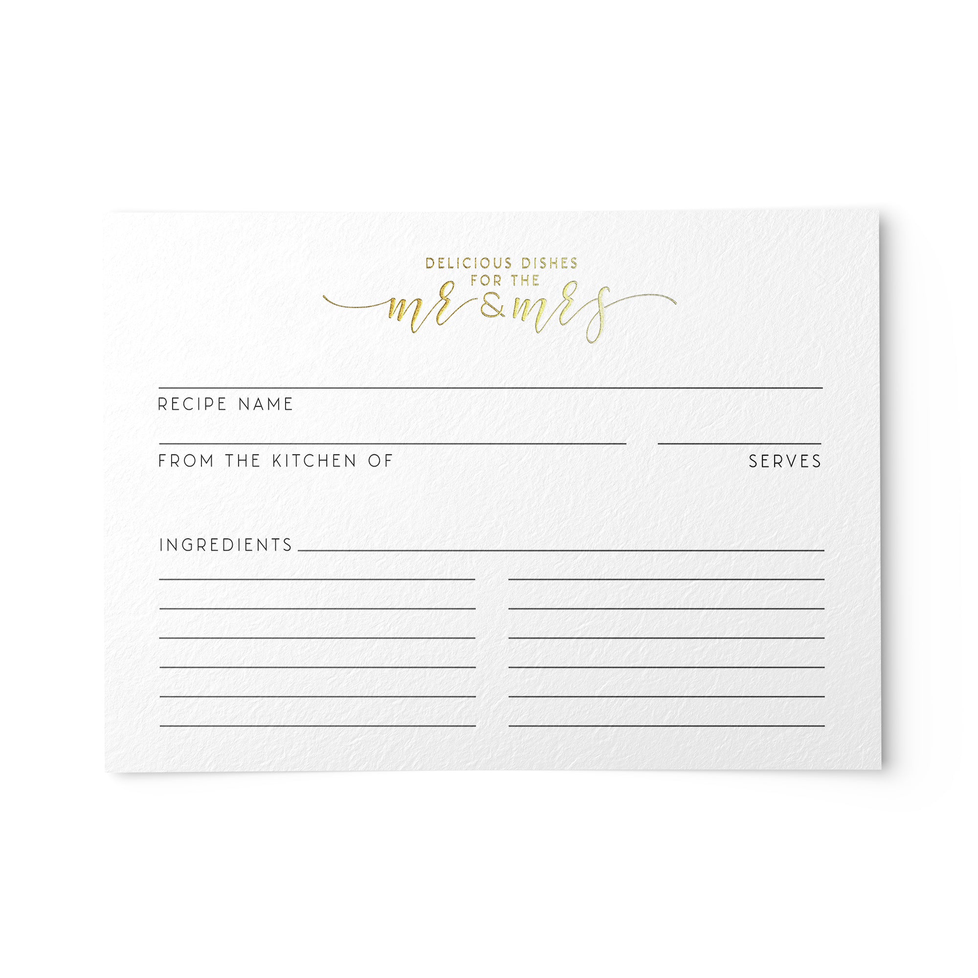 50 Bridal Shower Recipe Cards, Gold Foil
