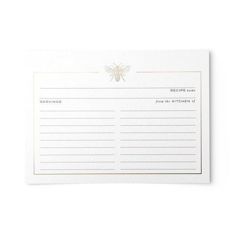 50 Bee Gold Foil Recipe Cards, 4x6 inches