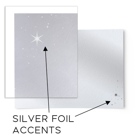 50 Celestial Silver Stars Note Cards, 4x6 inch