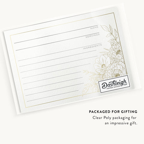 50 Lux Floral Gold Foil Recipe Cards, 4x6 inches