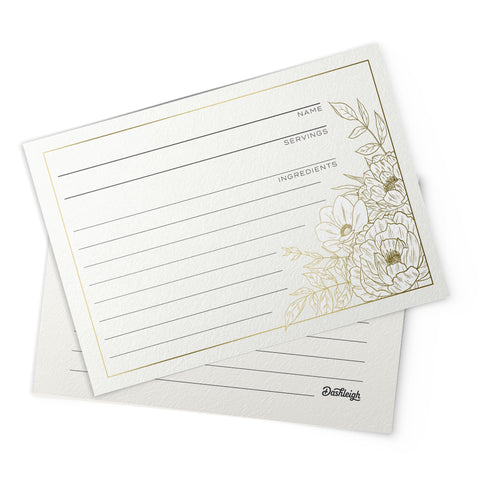 50 Lux Floral Gold Foil Recipe Cards, 4x6 inches