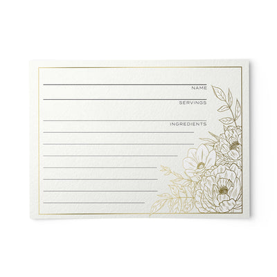 50 Lux Floral Gold Foil Recipe Cards, 4x6 inches