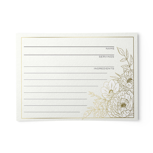 50 Lux Floral Gold Foil Recipe Cards, 4x6 inches - dashleigh - Recipe Card