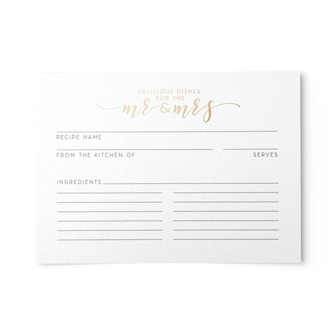 50 Newlywed Recipe Cards, Gold Foil