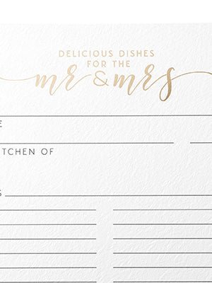 50 Newlywed Recipe Cards, Gold Foil