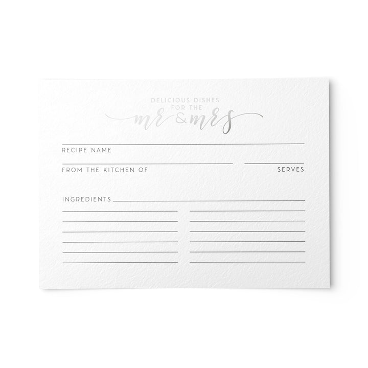 50 Newlywed Recipe Cards, Silver Foil - dashleigh - Recipe Card