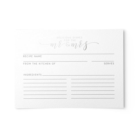 50 Newlywed Recipe Cards, Silver Foil