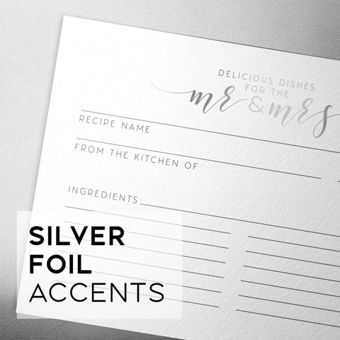 50 Newlywed Recipe Cards, Silver Foil