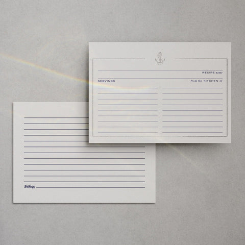 50 Silver Foil Anchor Navy Foil Recipe Cards, 4x6 inches