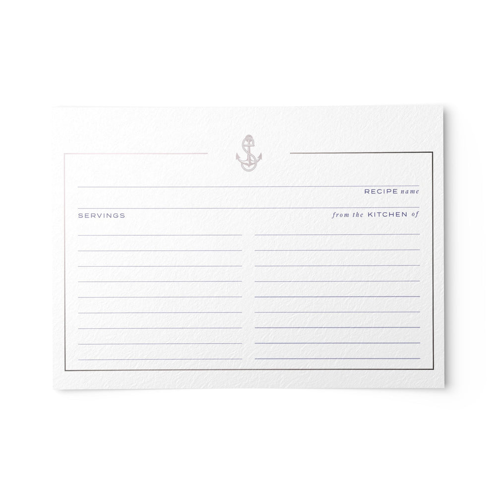 50 Silver Foil Anchor Navy Foil Recipe Cards, 4x6 inches