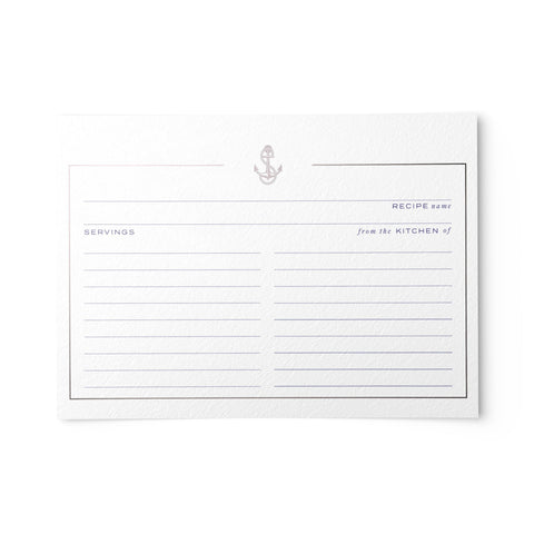 50 Silver Foil Anchor Navy Foil Recipe Cards, 4x6 inches