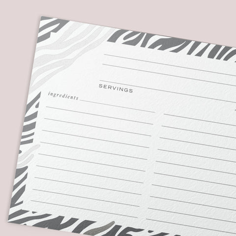 50 Zebra Silver Foil Recipe Cards, 4x6 inch