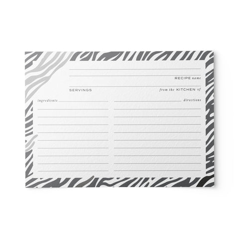 50 Zebra Silver Foil Recipe Cards, 4x6 inch