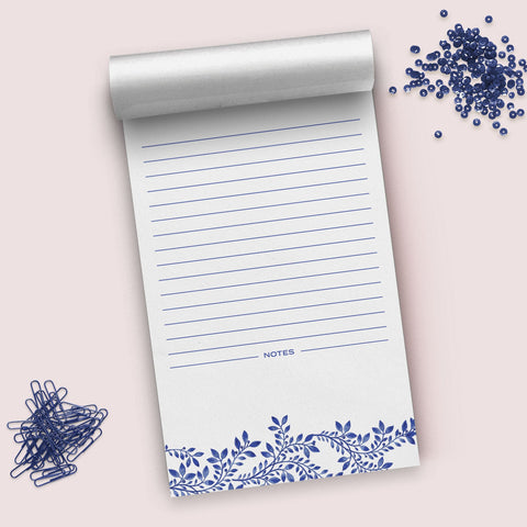 Blue Floral Lined Notepad, 5x8 inches