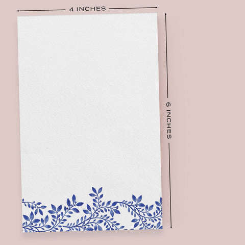 Blue Floral Lined Notepad, 5x8 inches