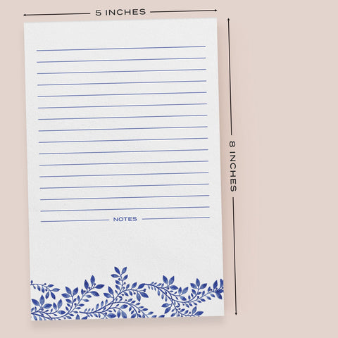 Blue Floral Lined Notepad, 5x8 inches