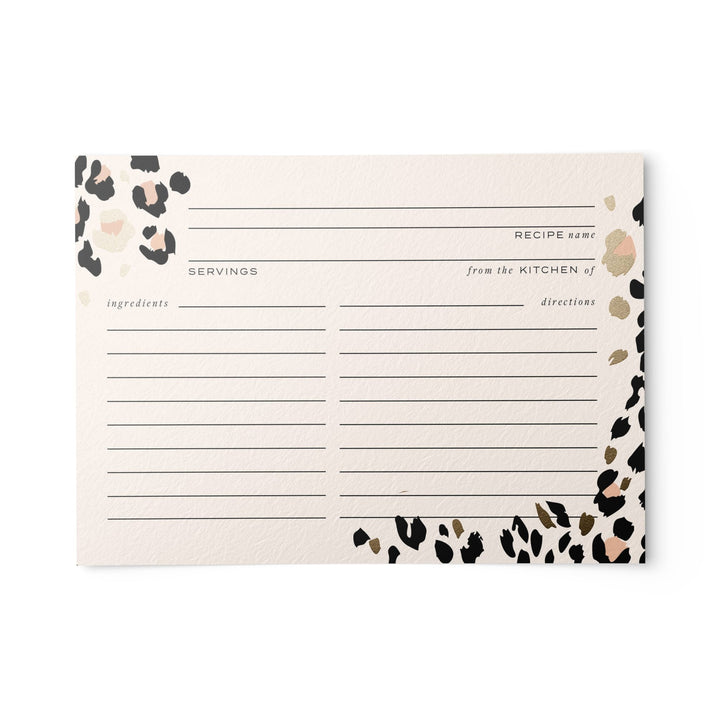 Cheetah Print + Gold Foil Recipe Cards, Set of 50, 4x6 inches - dashleigh - Recipe Card