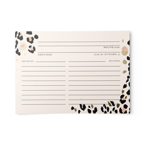 Cheetah Print + Gold Foil Recipe Cards, Set of 50, 4x6 inches